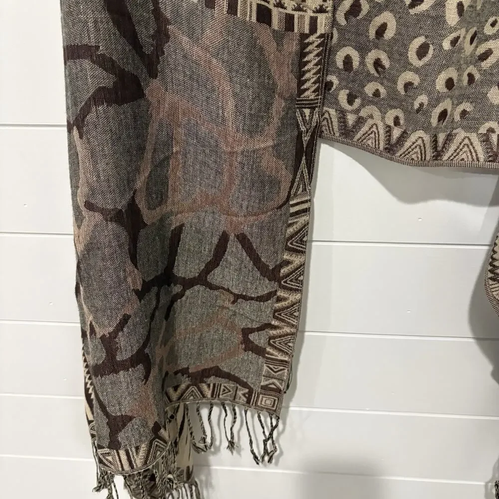Lauren Ralph Lauren | Scarf Shawl Animal Print Brown Wool Fringe